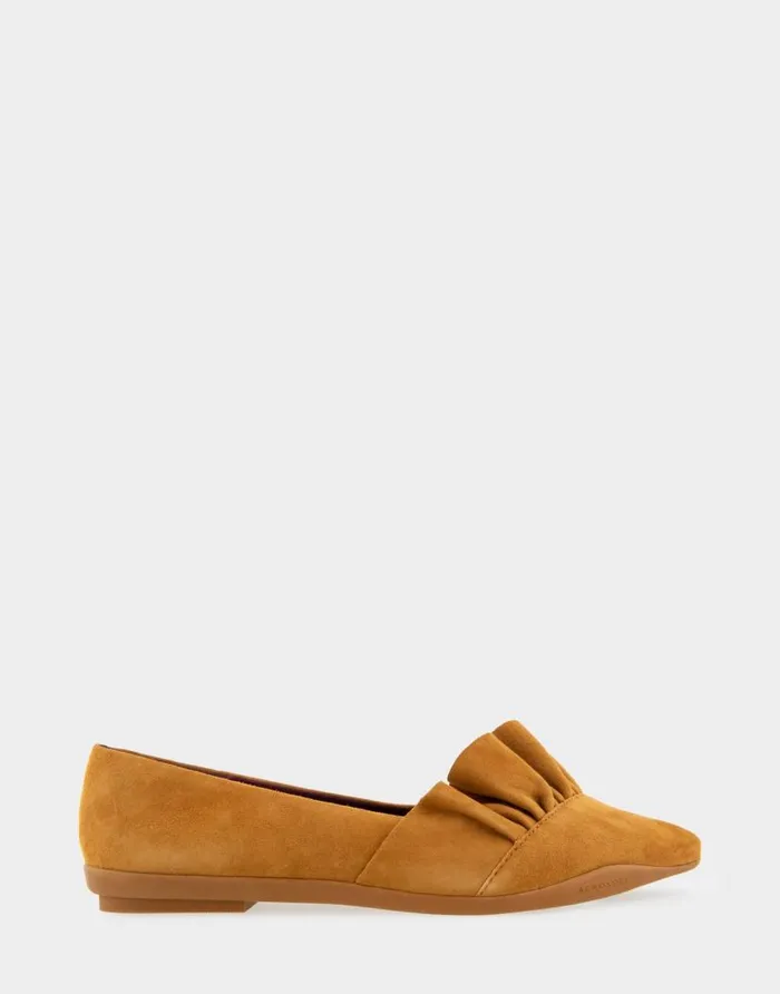 Aerosoles Comfortable Women039s Ruffled Point Toe Flat In Dark Ochre Genuine Suede Dark Ochre Genuine Suede Women Ballet Aerosoles Comfortable Women039s Ruffled Point Toe Flat In Dark Ochre Genuine Suede Dark Ochre Genuine Suede Women Ballet