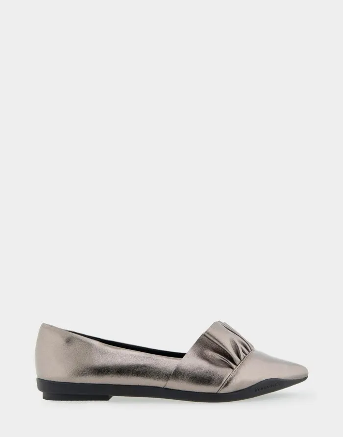 Aerosoles Comfortable Women039s Ruffled Point Toe Flat In Graphite Genuine Leather Graphite Genuine Leather Women Ballet Aerosoles Comfortable Women039s Ruffled Point Toe Flat In Graphite Genuine Leather Graphite Genuine Leather Women Ballet