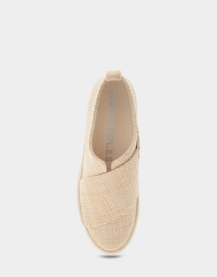 Aerosoles Comfortable Women039s Slip On Hidden Wedge Sneaker In Sand Raffia Combo Raffia Fabric Sand Raffia Combo Women Clogs and Mules