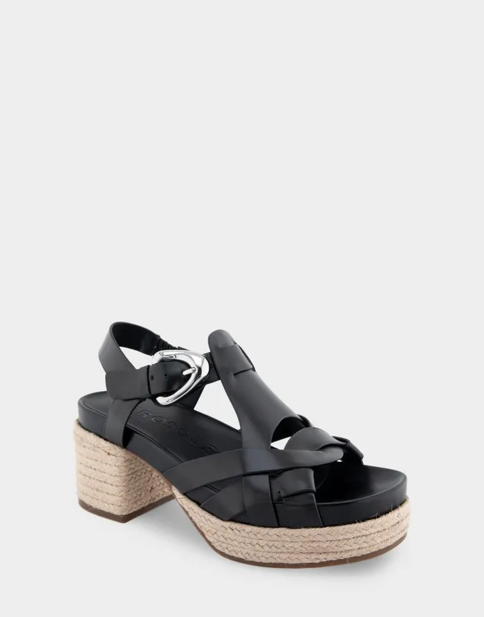 Aerosoles Comfortable Women039s Strappy Molded Footbed Platform Sandal In Black Leather Black Leather Women Platforms