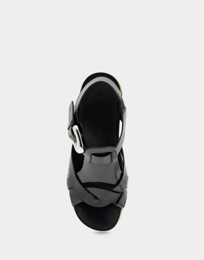 Aerosoles Comfortable Women039s Strappy Molded Footbed Platform Sandal In Black Leather Black Leather Women Platforms