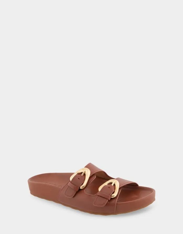 Aerosoles Comfortable Women039s Two Band Molded Footbed Sandal In Gingerbread Leather Gingerbread Leather Women Clogs and Mules