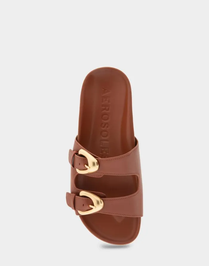 Aerosoles Comfortable Women039s Two Band Molded Footbed Sandal In Gingerbread Leather Gingerbread Leather Women Clogs and Mules