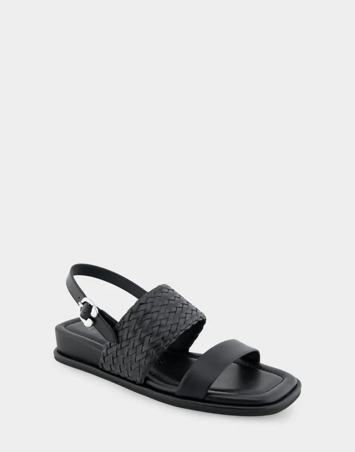 Aerosoles Comfortable Women039s Two Piece Back Strap Mini Wedge Sandal In Black Faux Leather Black Faux Leather Women Clogs and Mules