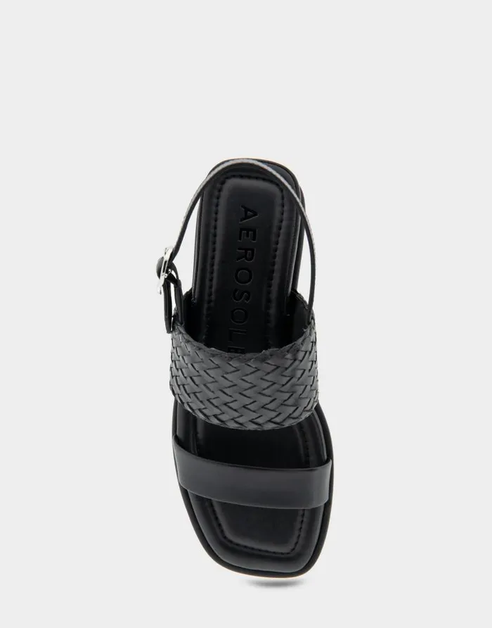 Aerosoles Comfortable Women039s Two Piece Back Strap Mini Wedge Sandal In Black Faux Leather Black Faux Leather Women Clogs and Mules