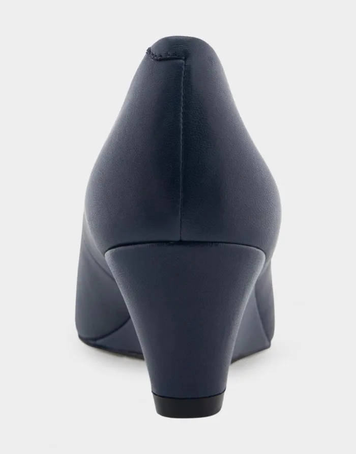 Aerosoles Comfortable Women039s Wedge Pump In Navy Genuine Leather Navy Genuine Leather Women Wedges