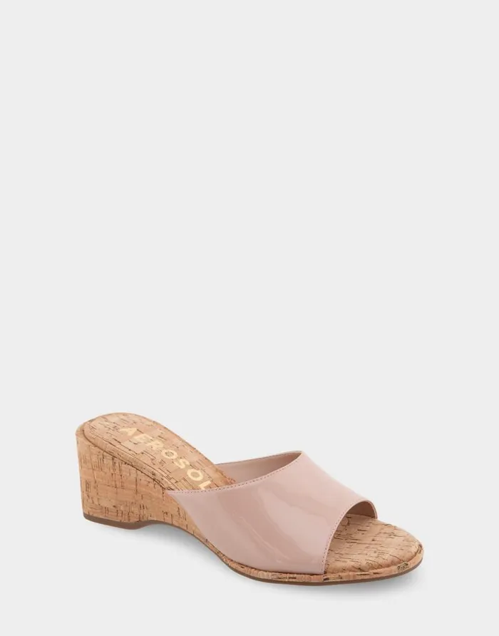 Aerosoles Comfortable Women039s Wedge Slide Sandal In Cipria Patent Faux Leather Cipria Patent Faux Leather Women Slides