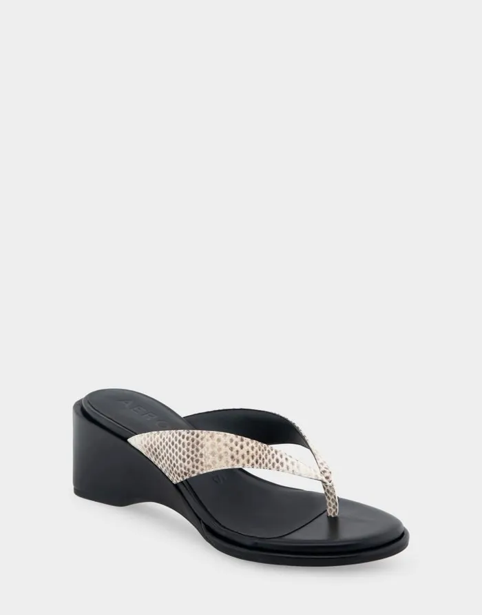 Aerosoles Comfortable Women039s Wedge Thong Sandal In Roccia Snake Print Leather Roccia Snake Print Leather Women Dress
