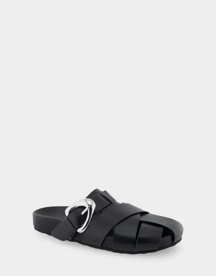 Aerosoles Comfortable Women039s Woven Fisherman Footbed Slip On In Black Leather Black Leather Women Clogs and Mules