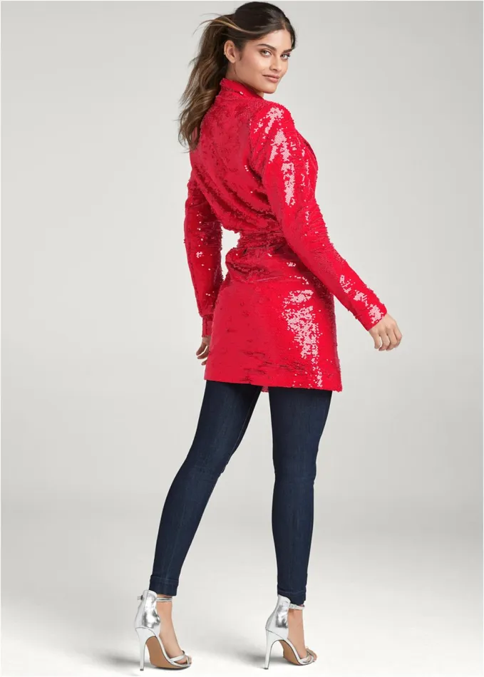 Allover Sequin Blazer Red Women VENUS Jackets