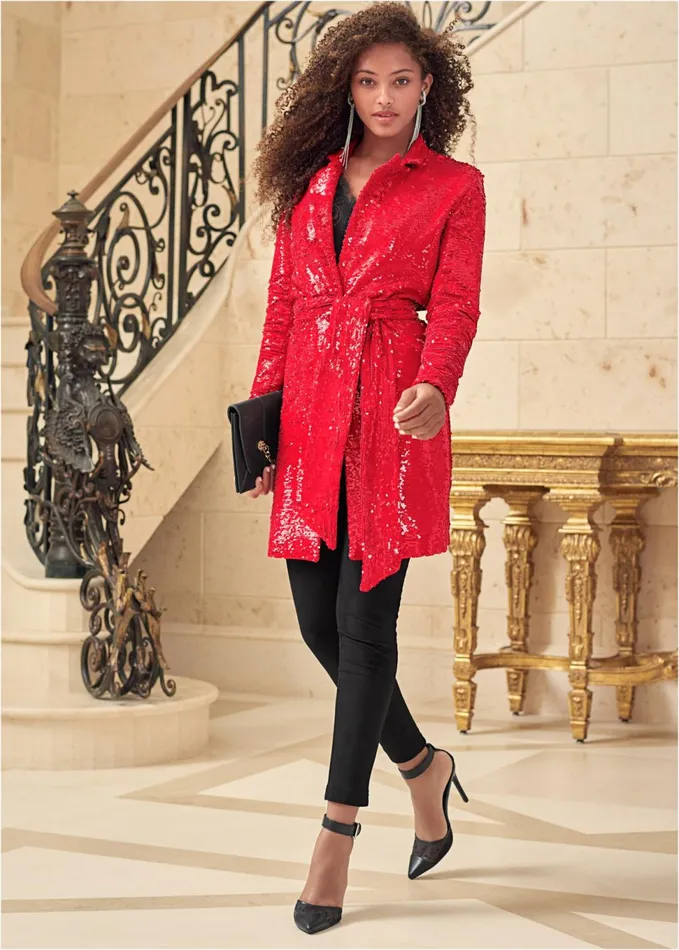 Allover Sequin Blazer Red Women VENUS Jackets