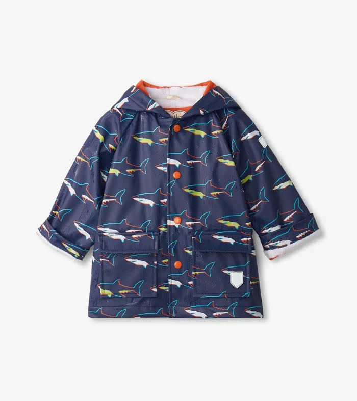 Baby and Toddler Boys Sharks ButtonUp Rain Jacket Hatley