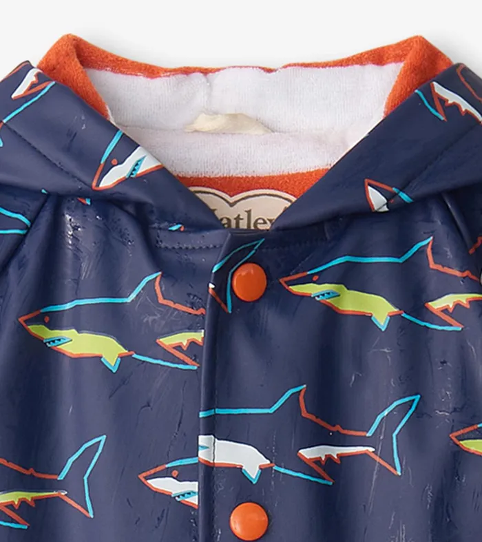 Baby and Toddler Boys Sharks ButtonUp Rain Jacket Hatley