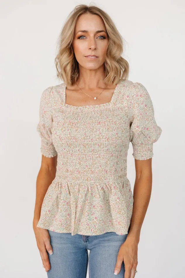 Baltic Born Blouses Shirts Women Felice Smocked Top Cream Print