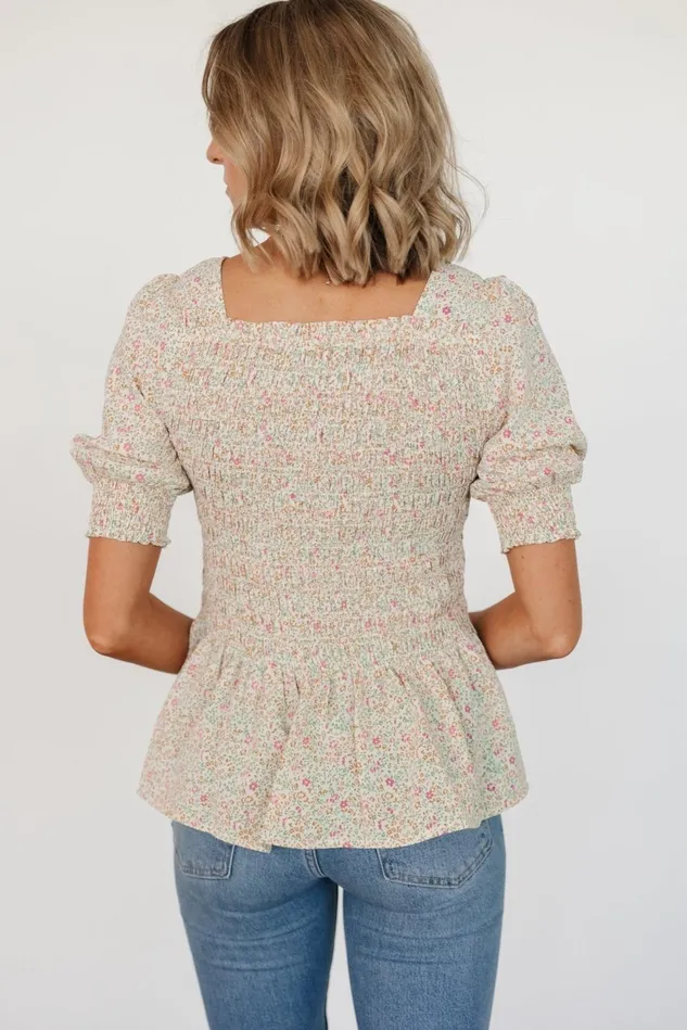 Baltic Born Blouses Shirts Women Felice Smocked Top Cream Print Baltic Born Blouses Shirts Women Felice Smocked Top Cream Print