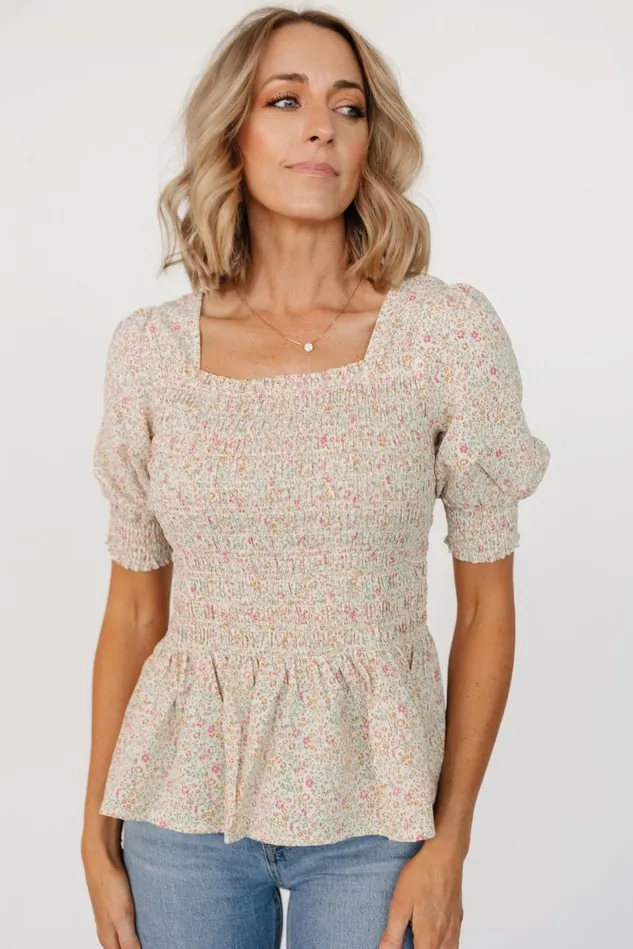 Baltic Born Blouses Shirts Women Felice Smocked Top Cream Print Baltic Born Blouses Shirts Women Felice Smocked Top Cream Print