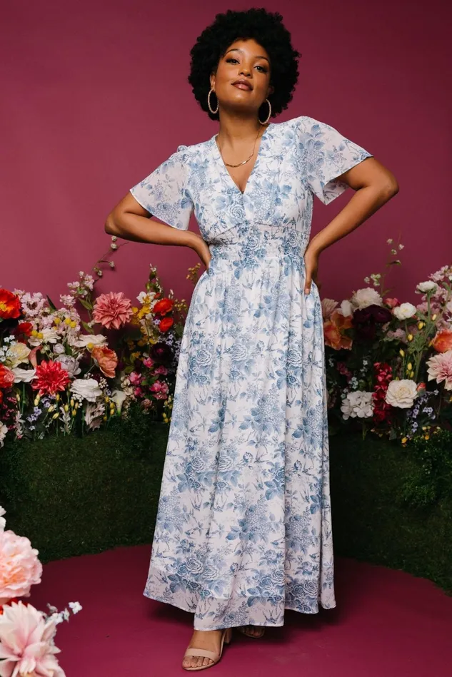 Baltic Born Bump Friendly Women Birdie Maxi Dress Off White Blue