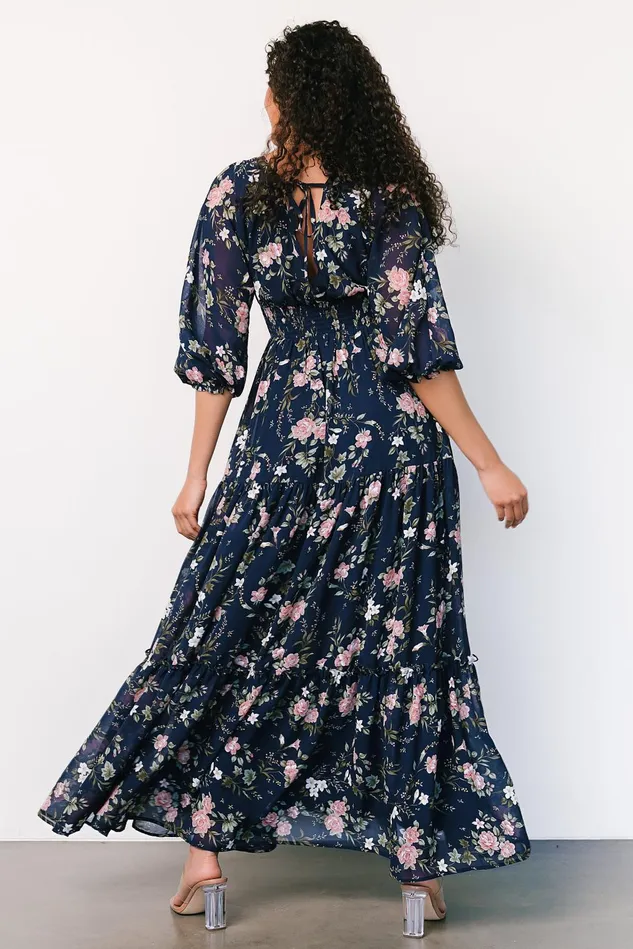 Baltic Born Bump Friendly Women Sawyer Tiered Maxi Dress Navy Pink Baltic Born Bump Friendly Women Sawyer Tiered Maxi Dress Navy Pink
