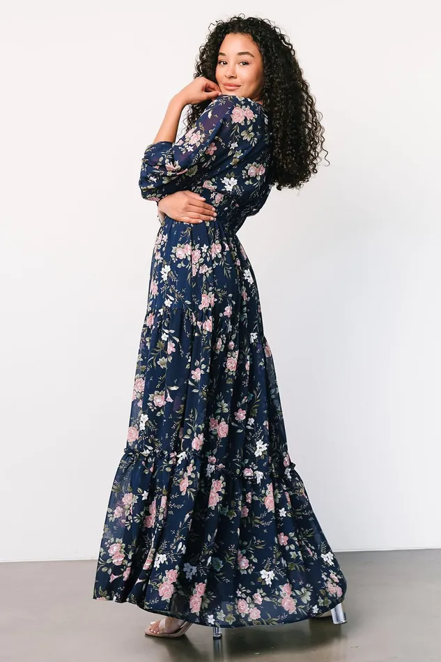 Baltic Born Bump Friendly Women Sawyer Tiered Maxi Dress Navy Pink Baltic Born Bump Friendly Women Sawyer Tiered Maxi Dress Navy Pink