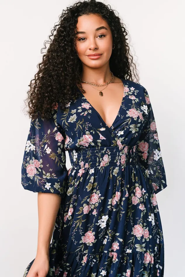 Baltic Born Bump Friendly Women Sawyer Tiered Maxi Dress Navy Pink Baltic Born Bump Friendly Women Sawyer Tiered Maxi Dress Navy Pink
