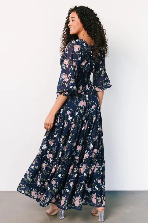 Baltic Born Bump Friendly Women Sawyer Tiered Maxi Dress Navy Pink Baltic Born Bump Friendly Women Sawyer Tiered Maxi Dress Navy Pink