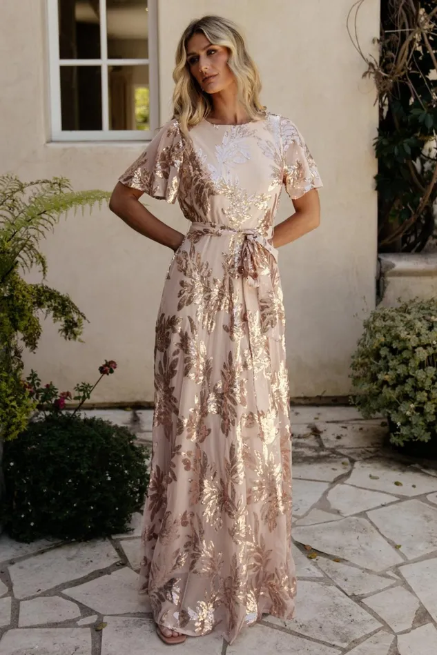 Baltic Born Embellished Sequin Women Muse Sequin Maxi Dress Rose Gold