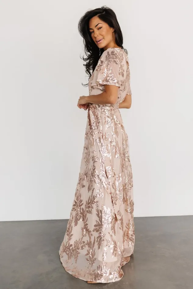 Baltic Born Embellished Sequin Women Muse Sequin Maxi Dress Rose Gold