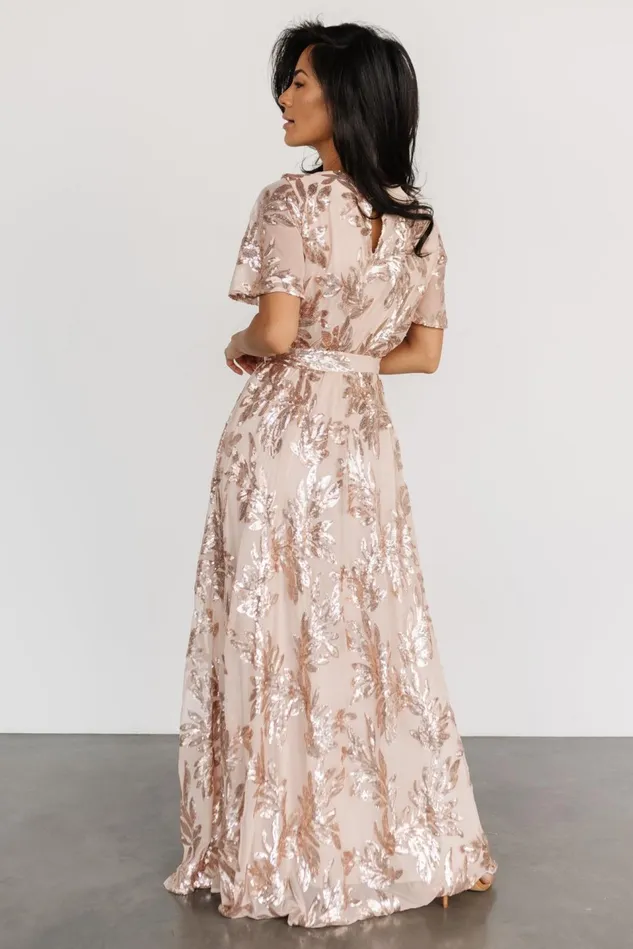 Baltic Born Embellished Sequin Women Muse Sequin Maxi Dress Rose Gold