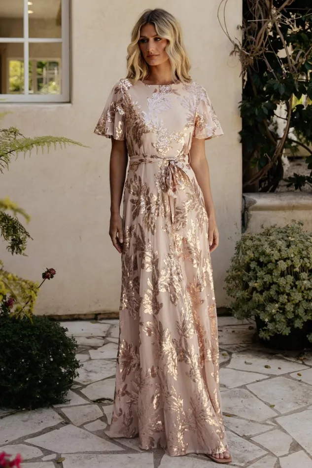 Baltic Born Embellished Sequin Women Muse Sequin Maxi Dress Rose Gold