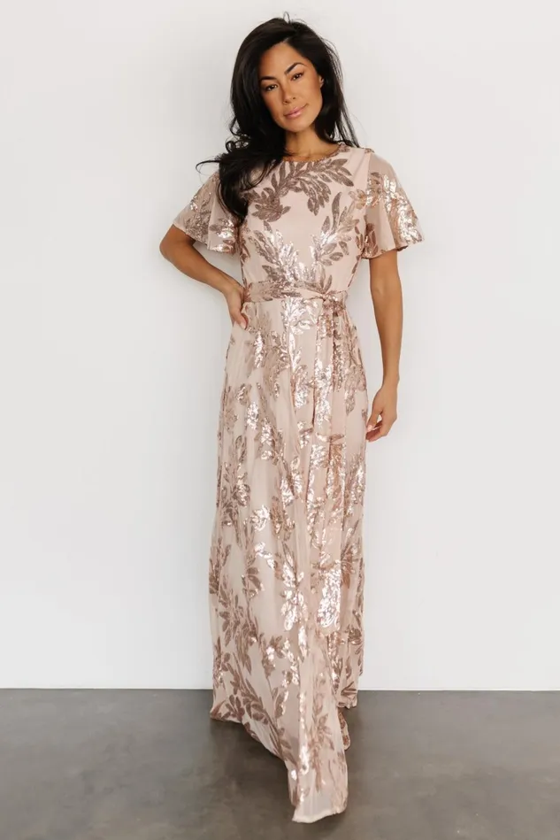 Baltic Born Embellished Sequin Women Muse Sequin Maxi Dress Rose Gold