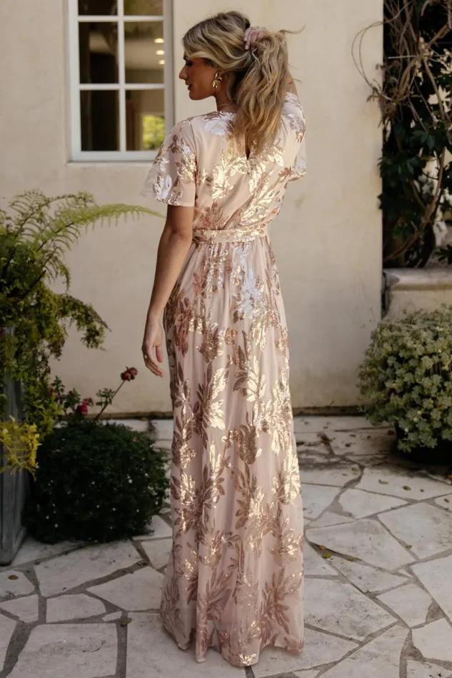 Baltic Born Embellished Sequin Women Muse Sequin Maxi Dress Rose Gold