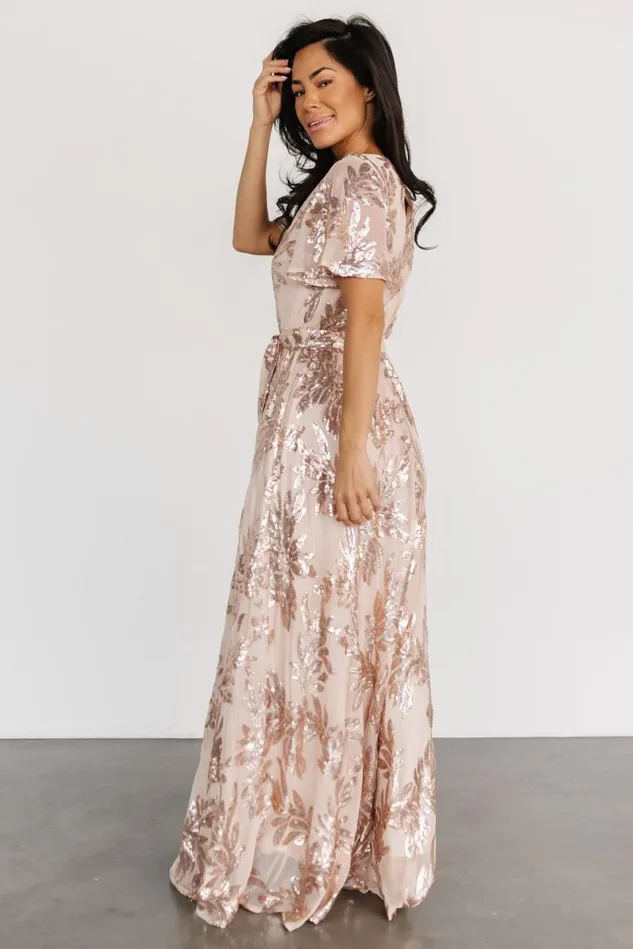 Baltic Born Embellished Sequin Women Muse Sequin Maxi Dress Rose Gold