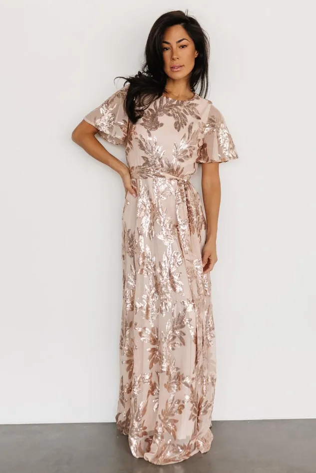 Baltic Born Embellished Sequin Women Muse Sequin Maxi Dress Rose Gold