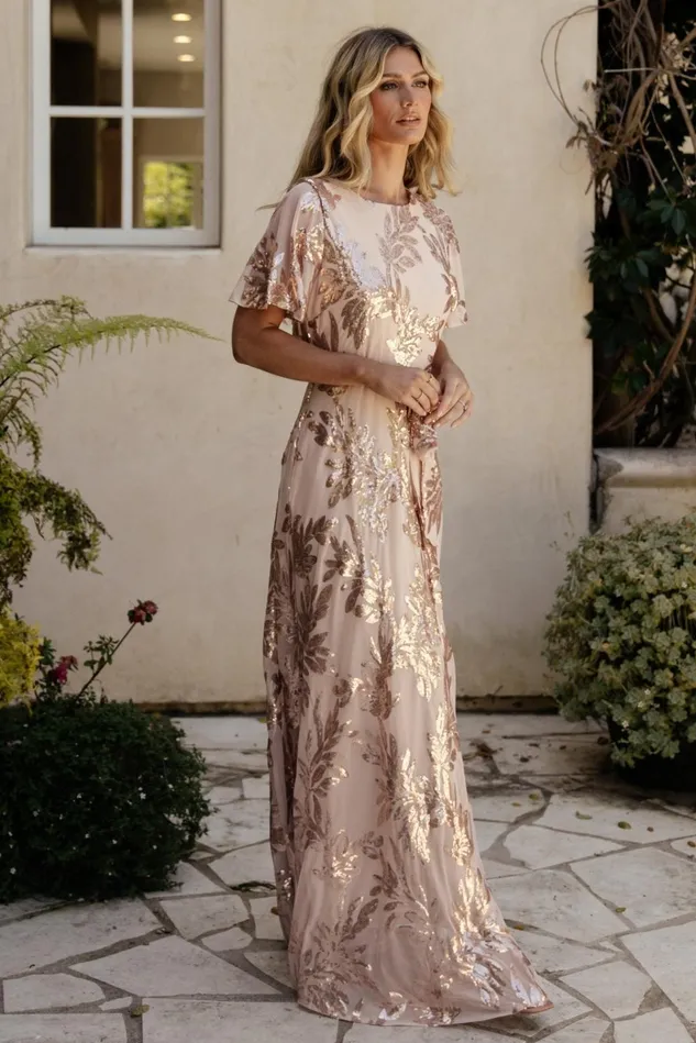 Baltic Born Embellished Sequin Women Muse Sequin Maxi Dress Rose Gold