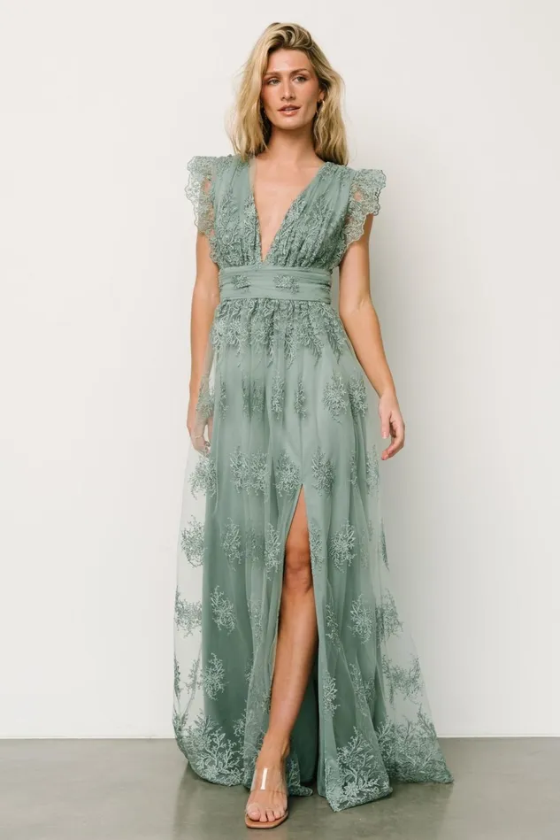 Baltic Born Embellished Sequin Women Rhea Tulle Maxi Dress Eucalyptus