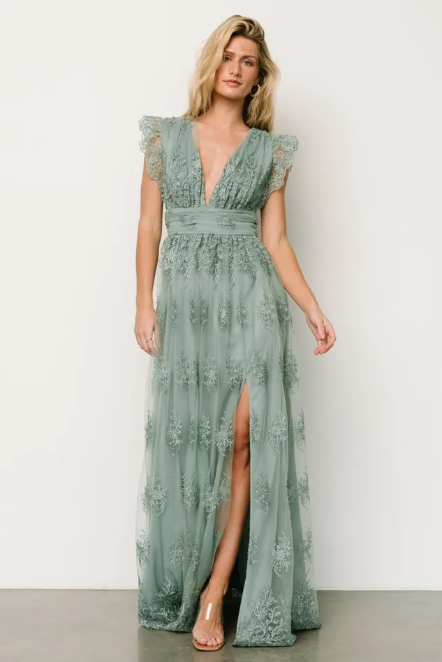 Baltic Born Embellished Sequin Women Rhea Tulle Maxi Dress Eucalyptus Baltic Born Embellished Sequin Women Rhea Tulle Maxi Dress Eucalyptus