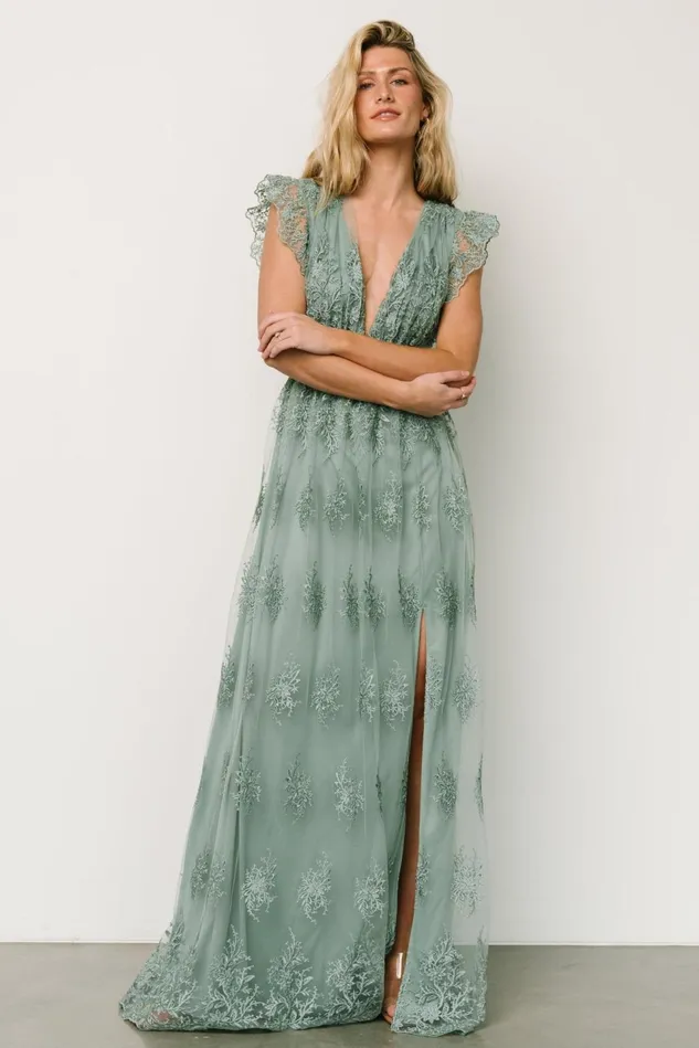 Baltic Born Embellished Sequin Women Rhea Tulle Maxi Dress Eucalyptus Baltic Born Embellished Sequin Women Rhea Tulle Maxi Dress Eucalyptus