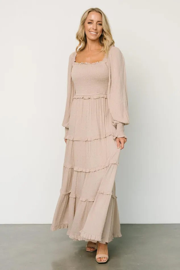 Baltic Born Maxi Dresses Women Amanda Smocked Dotted Maxi Dress Beige
