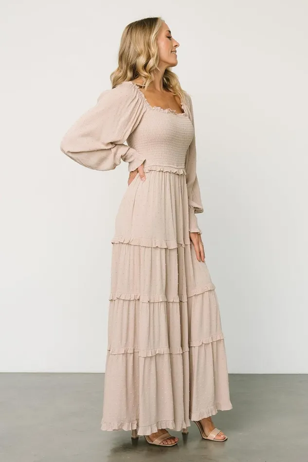 Baltic Born Maxi Dresses Women Amanda Smocked Dotted Maxi Dress Beige Baltic Born Maxi Dresses Women Amanda Smocked Dotted Maxi Dress Beige