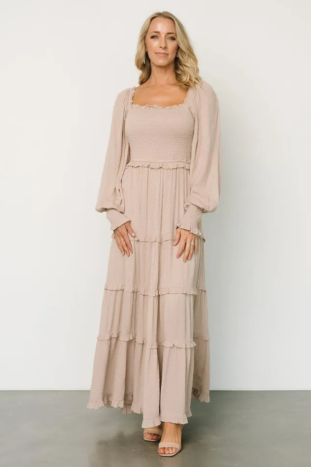 Baltic Born Maxi Dresses Women Amanda Smocked Dotted Maxi Dress Beige Baltic Born Maxi Dresses Women Amanda Smocked Dotted Maxi Dress Beige