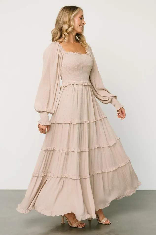 Baltic Born Maxi Dresses Women Amanda Smocked Dotted Maxi Dress Beige Baltic Born Maxi Dresses Women Amanda Smocked Dotted Maxi Dress Beige