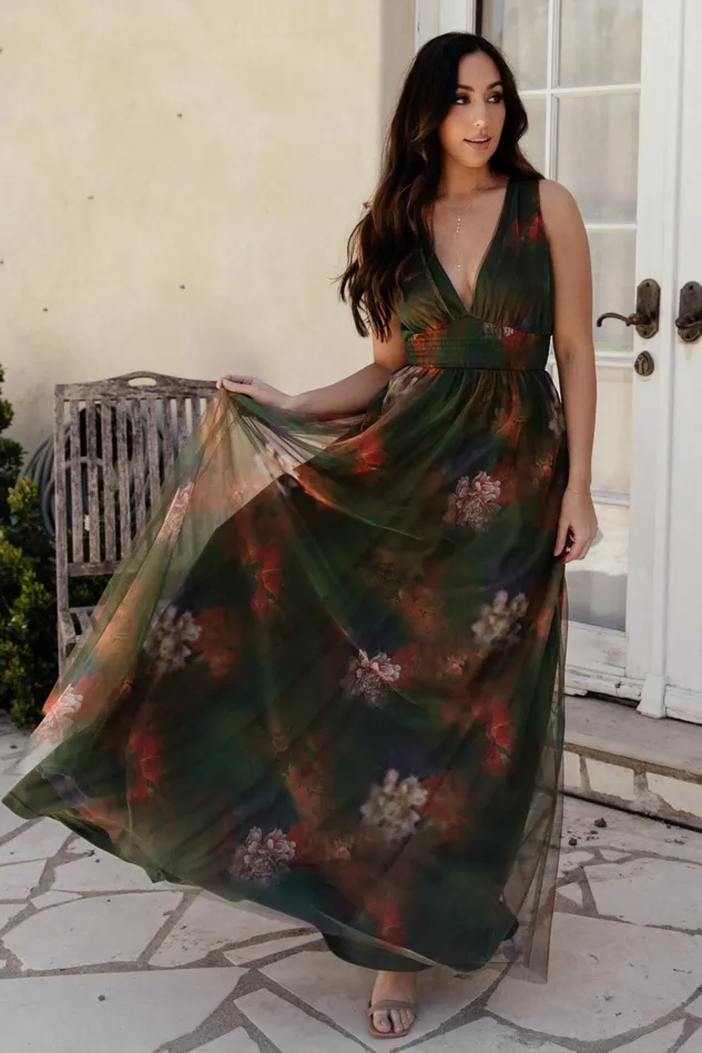 Baltic Born Maxi Dresses Women Kamila Tulle Maxi Dress Olive Multi Floral