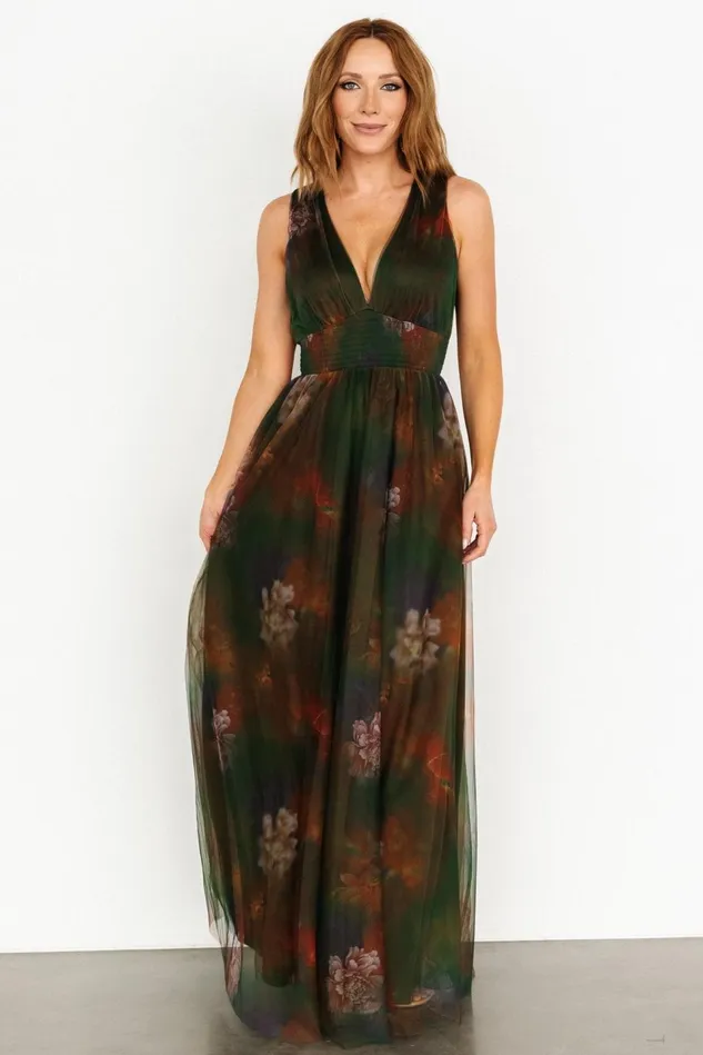 Baltic Born Maxi Dresses Women Kamila Tulle Maxi Dress Olive Multi Floral