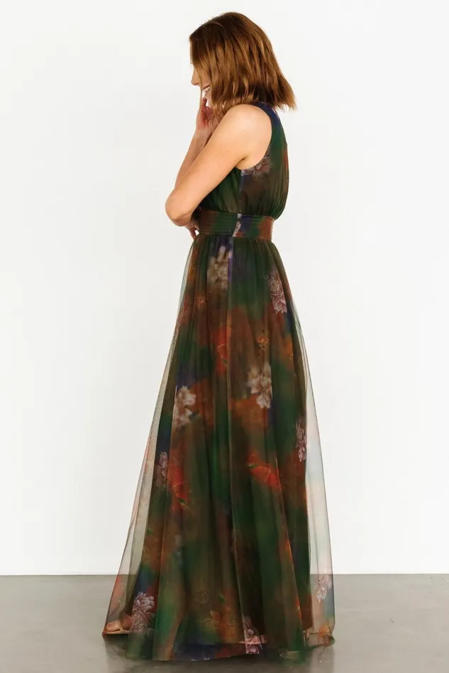 Baltic Born Maxi Dresses Women Kamila Tulle Maxi Dress Olive Multi Floral