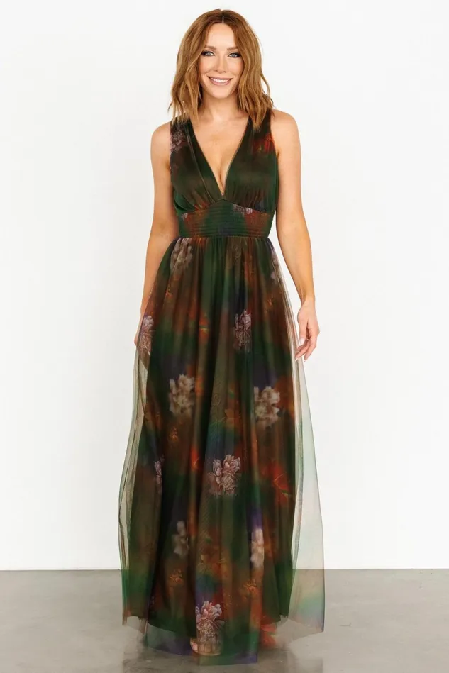Baltic Born Maxi Dresses Women Kamila Tulle Maxi Dress Olive Multi Floral