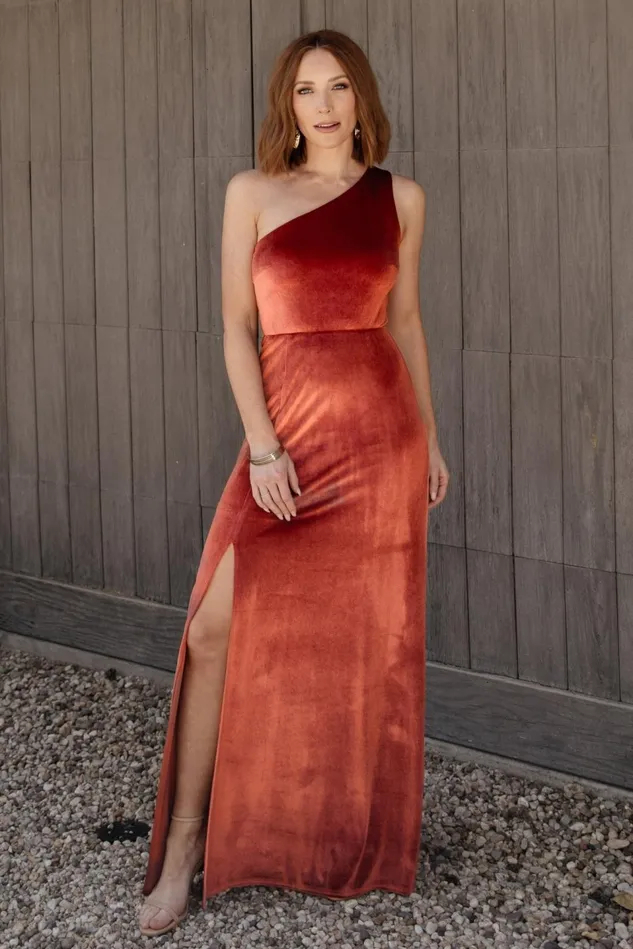 Baltic Born Maxi Dresses Women Tatiana Velvet One Shoulder Maxi Dress Cinnamon Baltic Born Maxi Dresses Women Tatiana Velvet One Shoulder Maxi Dress Cinnamon