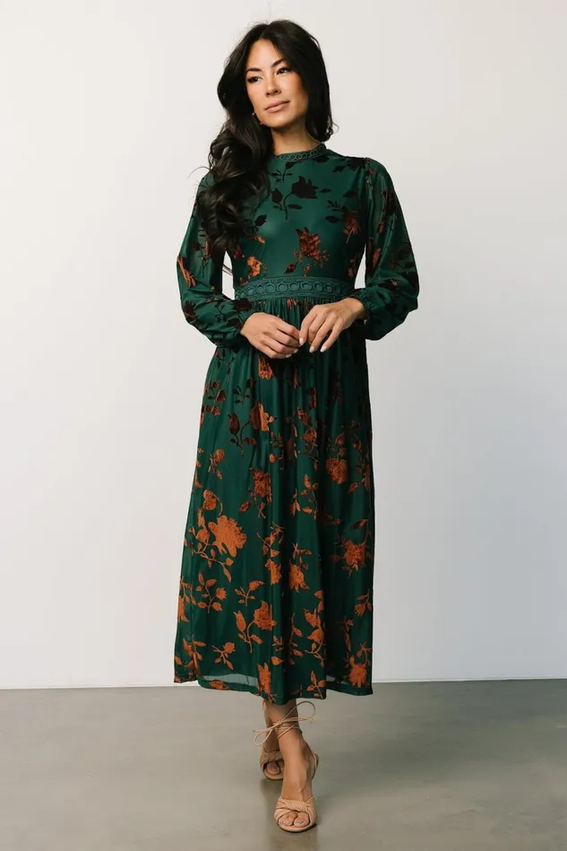 Baltic Born Midi Dresses Women Christine Velvet Embossed Midi Dress Jade