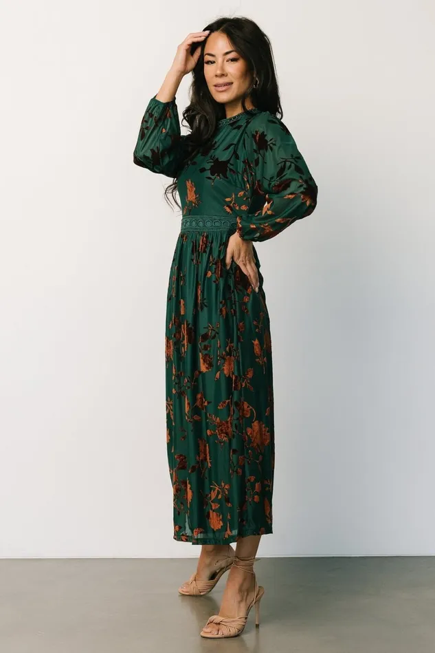 Baltic Born Midi Dresses Women Christine Velvet Embossed Midi Dress Jade Baltic Born Midi Dresses Women Christine Velvet Embossed Midi Dress Jade