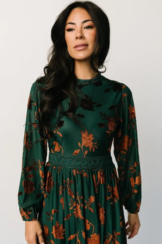 Baltic Born Midi Dresses Women Christine Velvet Embossed Midi Dress Jade Baltic Born Midi Dresses Women Christine Velvet Embossed Midi Dress Jade