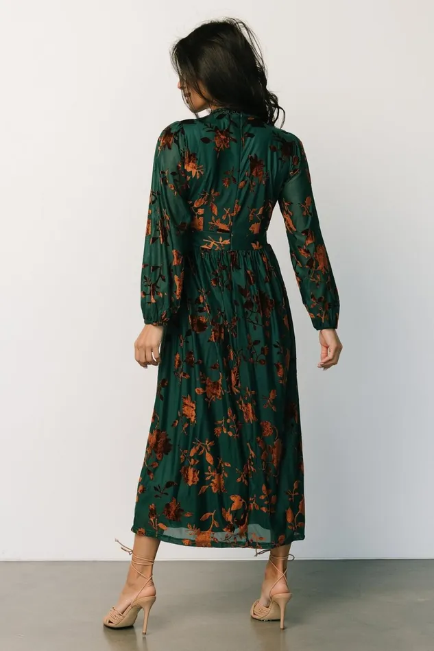 Baltic Born Midi Dresses Women Christine Velvet Embossed Midi Dress Jade Baltic Born Midi Dresses Women Christine Velvet Embossed Midi Dress Jade